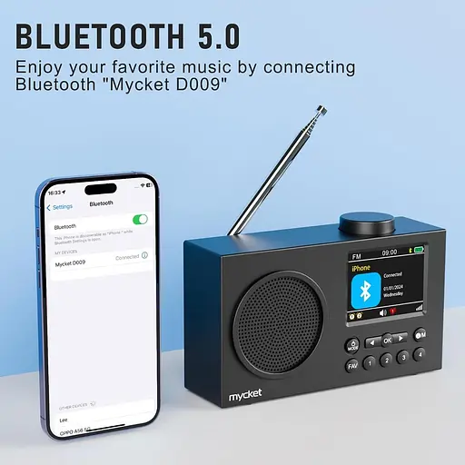 Портативное радио Mycket DAB, цифровые радиоприемники DAB Plus с Bluetooth, USB-перезаряжаемые FM-радиоприемники, небольшое радио - фото 3