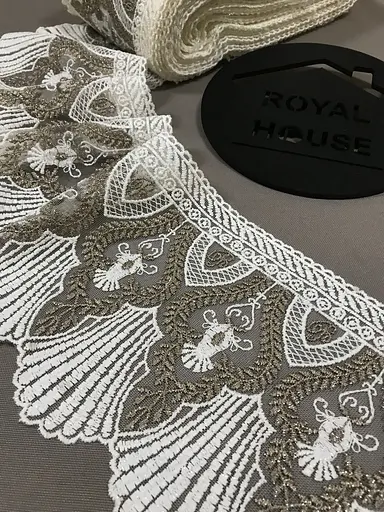 Мереживо Рішельє біло-кавове - фото 1