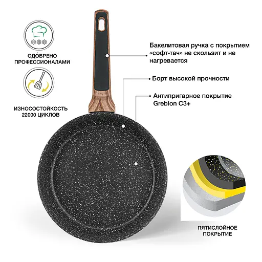 Сковорода Fissman Diamond 24 x 7.2 см (14305) - фото 4