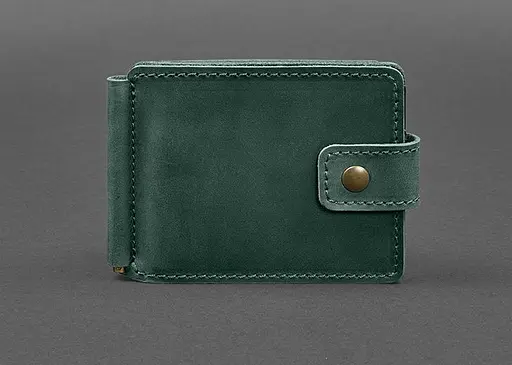 Кожаный портмоне 13.1 зажим с хлястиком Зеленый Crazy Horse - фото 1