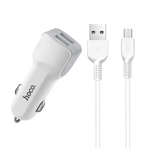 Автомобільний зарядний пристрій Hoco Z23 grand style dual-port car charger with Micro 2USB 2.4A Білий - фото 1