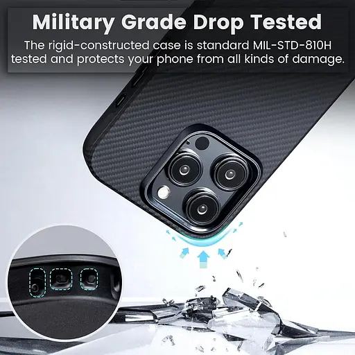 Оригинальный противоударный чехол iPhone 15 Pro Max Pitaka Military Grade MagSafe MagEz 600D Black/Grey - фото 3