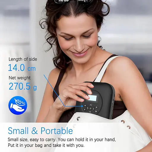 Портативний CD-плеєр Bluetooth з динаміками, перезаряджається CD-плеєр 1800 мАг Портативний із захистом від ударів/захистом - фото 4