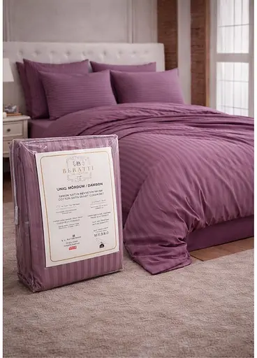 Комплект постельного белья евро с простыней на резинке 180х200+30 см Berratti сатин фиолетовый TC303376129