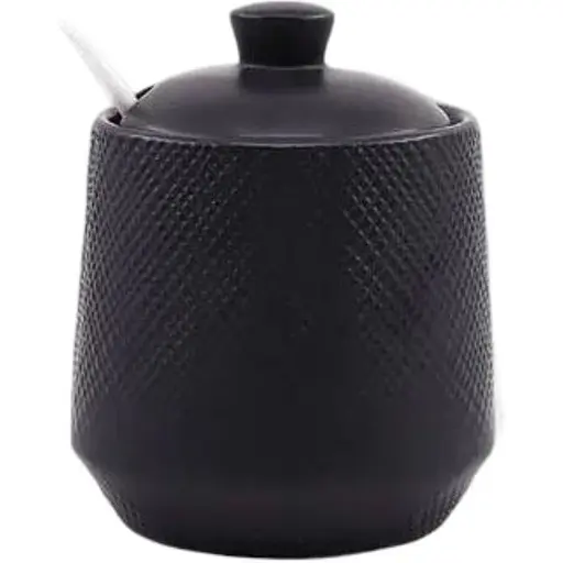 Цукорниця з ложкою Maestro MR-20001-09 керамічна 300 мл Чорна - фото 1