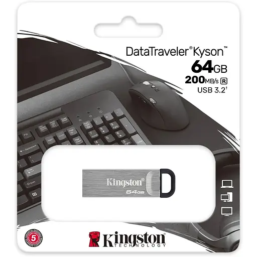 USB флеш-накопитель Kingston DataTraveler Kyson 64GB USB-A 3.2 Gen 1 Silver/Black (DTKN/64GB) [54407] - фото 4