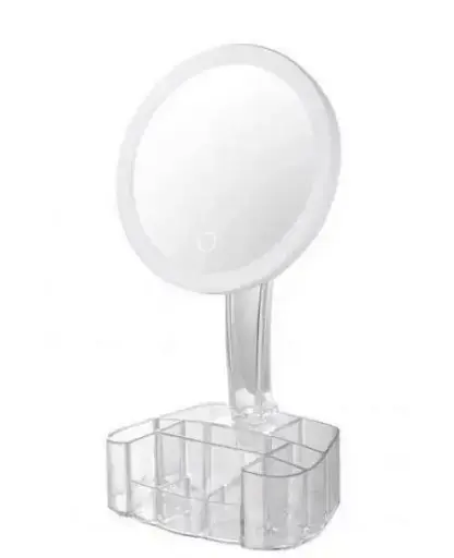 Косметичне настільне кругле дзеркало Cosmetic Mirror HH098 26 LED на підставці з підсвіткою біле - фото 1