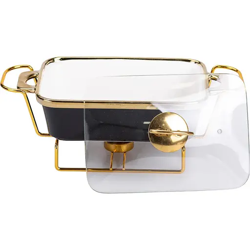 Мармітниця Yiwu  порцелянова прямокутна 1 л з підставкою та скляною кришкою чорна HTJ-1001 - фото 2