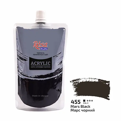 Краска акриловая Rosa Studio Марс черный 455, 200 мл