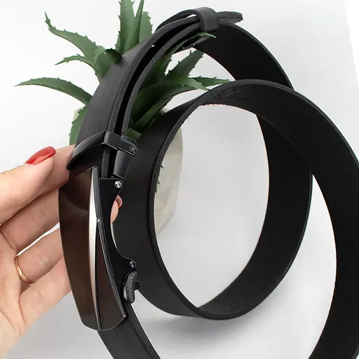 Ремінь шкіряний чоловічий HC-3463 (125 см) чорний на автоматі - фото 4