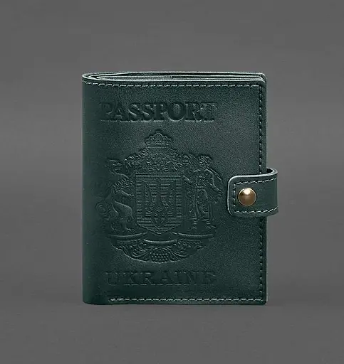 Кожаная обложка-портмоне на паспорт с гербом Украины 25.0 Зеленая - фото 1