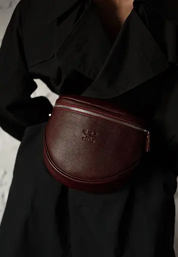 Шкіряна сумка поясна-кроссбоді Vacation бордова флотар - фото 8