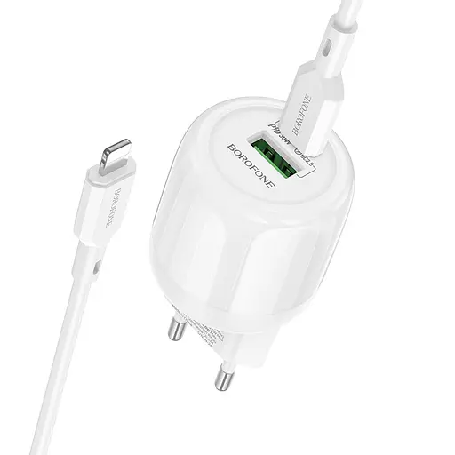 МЗП Borofone BA94A Lustrous PD30W+QC3.0 (1USB-A/1C) + кабель Type-C to Lightning White