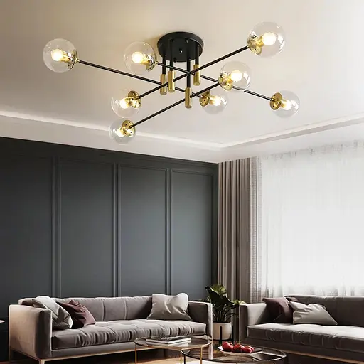 Мінімалістична люстра в корпусі чорного кольору на 8 ламп | Line F | Арт. AOC13/8 BK - фото 1