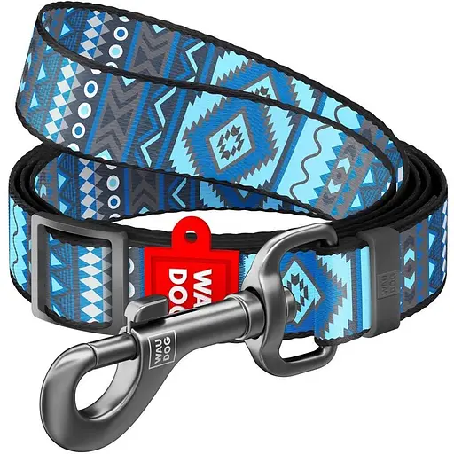 Поводок для собак Waudog Nylon нейлоновый, рисунок "Этно синий", регулируемый