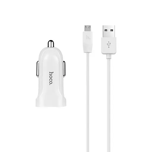 Автомобільний зарядний пристрій Hoco Z2 Car charger set with Micro cable 1USB 1.5A Білий - фото 1