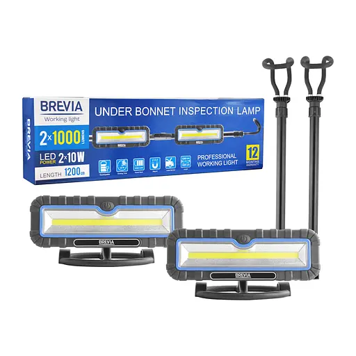 Професійна інспекційна лампа Brevia LED 120-190см 2x10W COB 2x1000lm 2x4000mAh Power Bank, type-C(11520)