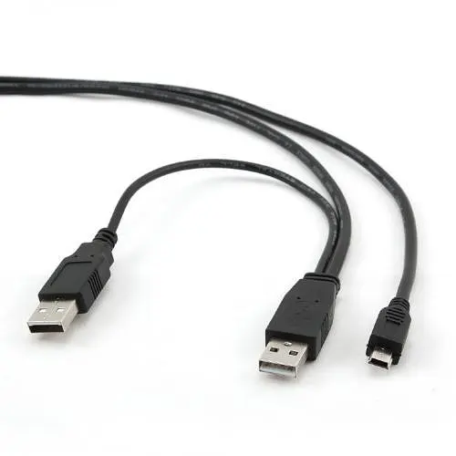Кабель USB 2.0 AM – miniUSB (5P), 0.9 м, черный, Cablexpert, дополнительное USB питание (CCP-USB22-AM5P-3) - фото 1