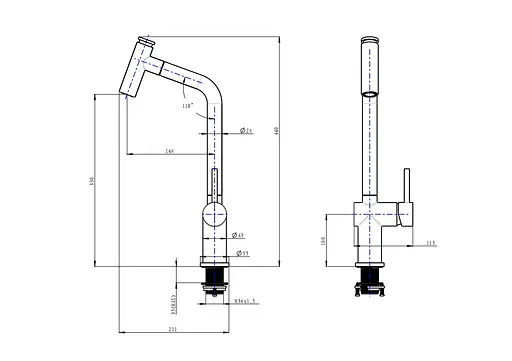 Cмеситель для кухни с выдвижным изливом черный Nett FBG-44 Бронза - фото 5
