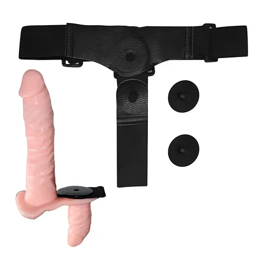 Двойной страпон с вибрацией LyBaile Ultra Passionate Harness 17 см телесный - фото 3