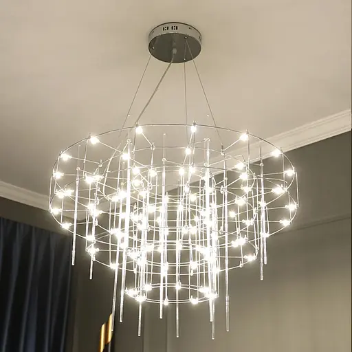 Невагома срібна триярусна люстра Ø 80 см | Line F | Арт. MJ205-800 CH - фото 2