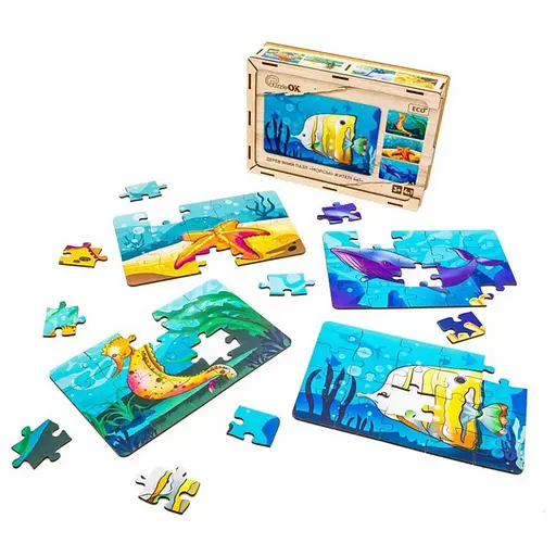 Детский деревянный пазл Морские жители 4 в 1 PuzzleOK Puz-57896, 80 элементов - фото 1