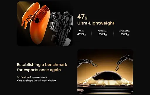 Игровая беспроводная мышка ATK Dragonfly A9 Air / Два режима подключения / Сенсор PAW3950 Ultra / 42 000 DPI / Black - фото 5