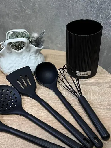 Набір кухонного приладдя Magio MG-1128 із підставкою 8 предметів Чорний - фото 5