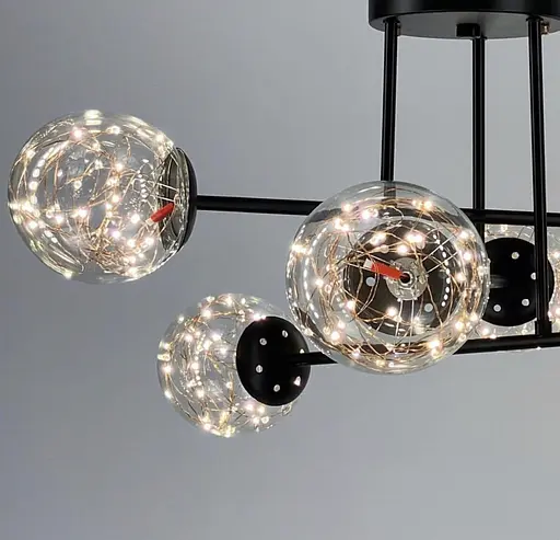 Черная LED люстра на 6 прозрачных плафонов со встроенными светодиодами Line.F K 26/6 BK - фото 4