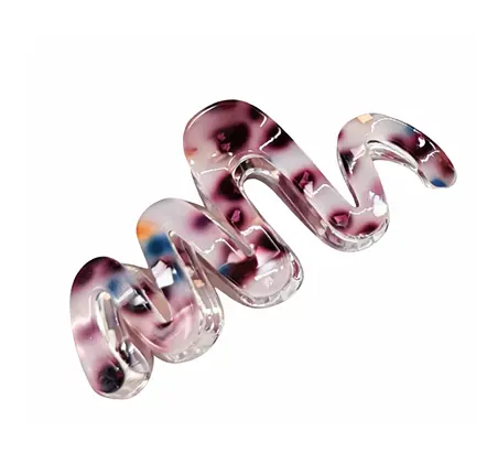 Заколка-крабик для волос волнистая 11 см с мелкими блестящими стразами металлический зажим Фиолетовый - фото 1