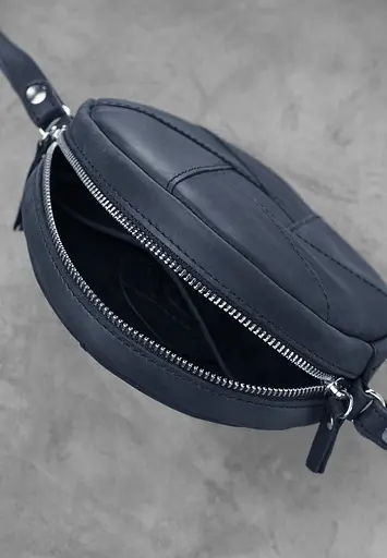 Шкіряна кругла жіноча сумка Бон-Бон синя Crazy Horse - фото 5