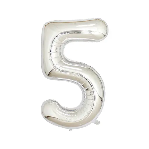 Шар воздушный фольгированный (102 см) Цифра 5 серебро