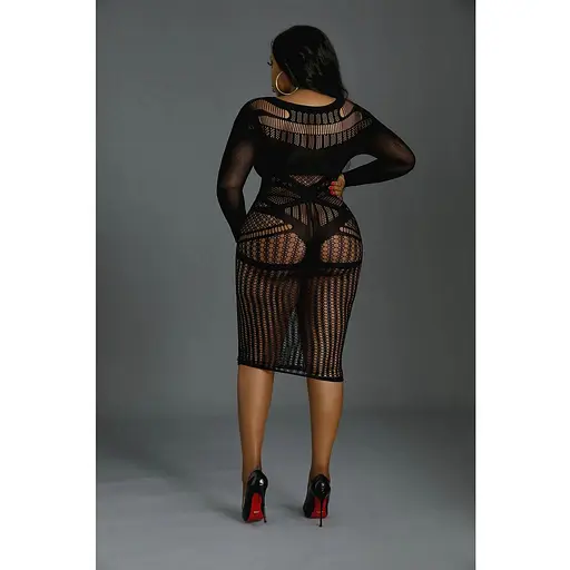 Сукня-бодістокінг Moonlight Plus Model 03 XL-XXXL Black, міді, довгий рукав - фото 4