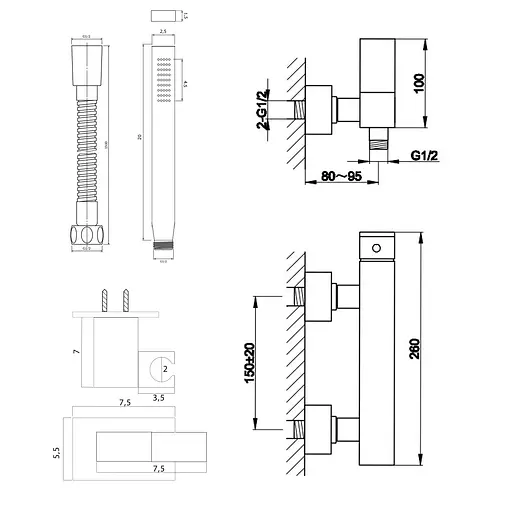 Змішувач для душу Kohlman Saxo chrome настінний KPL-QW120S Хром - фото 2