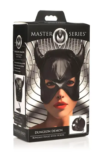 Маска Master Series Dungeon Demon Bondage Mask with Horns - Black - фото 8