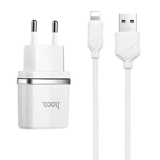 МЗП Hoco C12 Charger + Cable Lightning 2.4A 2USB Білий