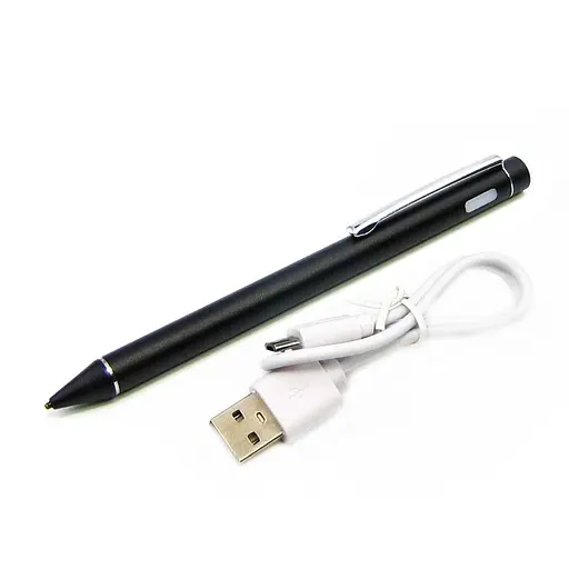 Стилус емкостный, высокоточный, активный, со встроенной батареей, алюминиевый, черный, с кнопкой Вкл./Выкл. - фото 1