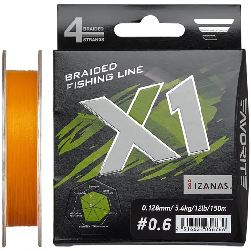 Шнур Favorite X1 PE 4x 150 м (orange) 0.6/0.128 мм 12 lb/5.4 кг