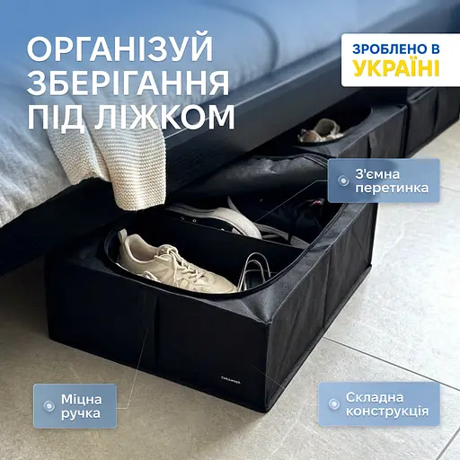 Кофр ORGANIZE для зберігання взуття та речей на 2 відділи 50*41*18 см (чорний) - фото 1