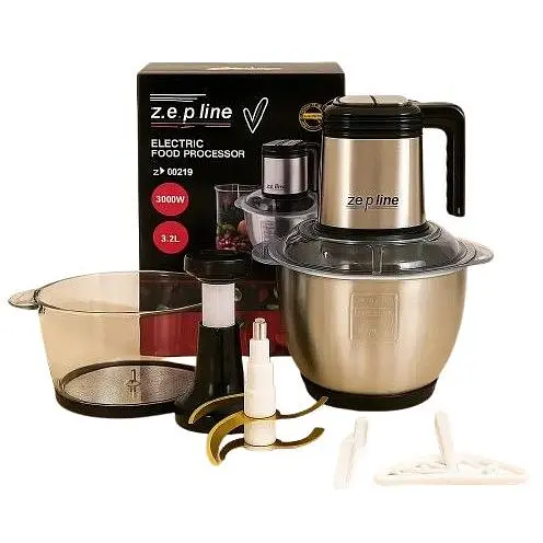 Подрібнювач кухонний Zepline ZP-00219 комплект з 2 чашами скло та металева 3.2 л чоппер 3000 Вт - фото 1
