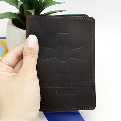Обложка  на военный билет кожаная (коричневая) с прозрачным клапаном - фото 5
