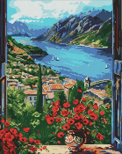 Набор с алмазной мозаикой на подрамнике Пристань в горах Ideyka AMO8095, 40x50 см