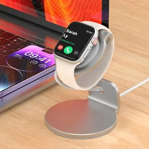 Тримач настільний T5 алюмінієвий з кільцем для apple watch сріблястий - фото 2