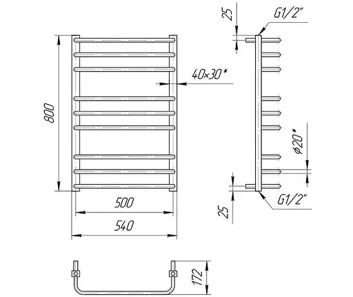 Водяна рушникосушка Mario Преміум Стандарт 800x540/500, Хром - фото 2