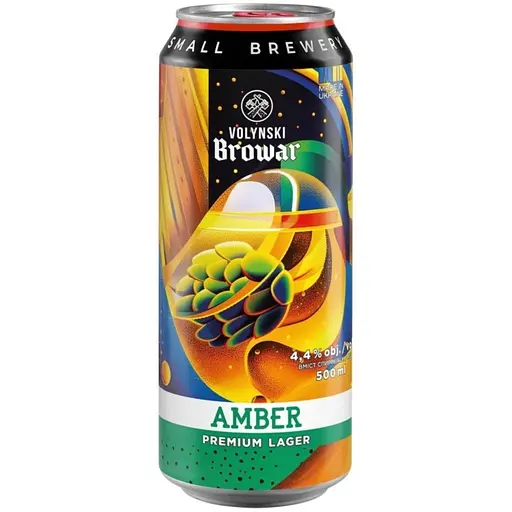 Пиво Volynski Browar Amber, світле, нефільтроване, 4,4%, з/б, 0,5 л