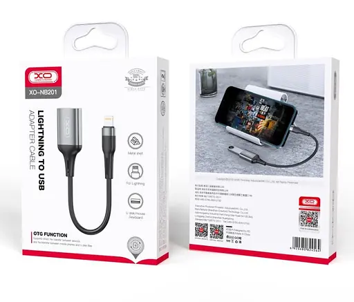 Кабель XO NB201 OTG USB 2.0 transfer speed 480Mbp for Lightning OTG function Чорний - фото 2