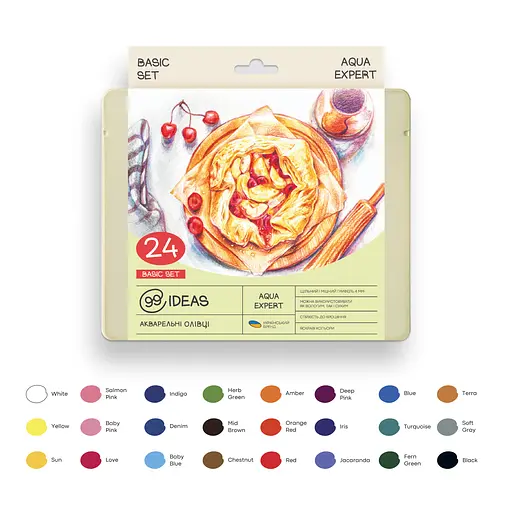Набор карандашей акварельных 99IDEAS "Aqua Expert" 24 цвета, Basic Set, металлическая коробка, 99AE-24BAS - фото 3