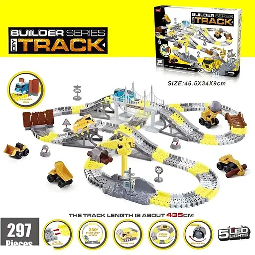 Трек 388 Будівельна техніка 297 деталей, машинка з підсвіткою, декорації, в коробці - фото 2