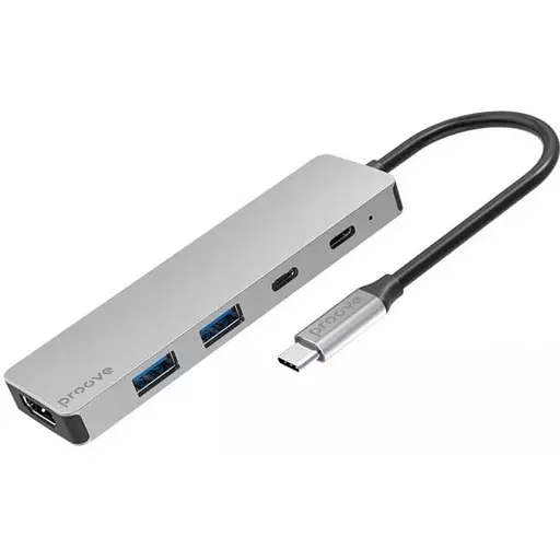 USB-хаб Proove Iron Link 5 в 1 (2*Type-C + 2*USB 3.0 + HDMI) серебристый (HBIL00222024) - фото 1