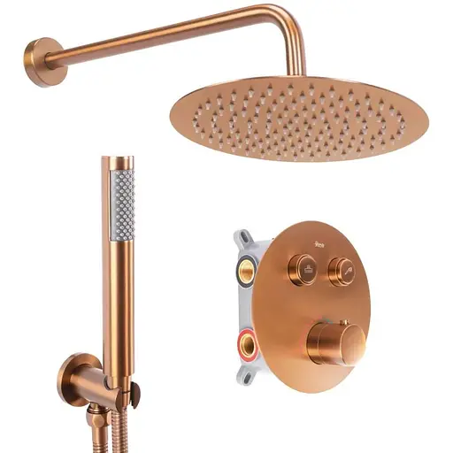 Душова система Rea Lungo brushed copper з термостатом + BOX прихованого монтажу REA-P8808, Теплий захід сонця - фото 1